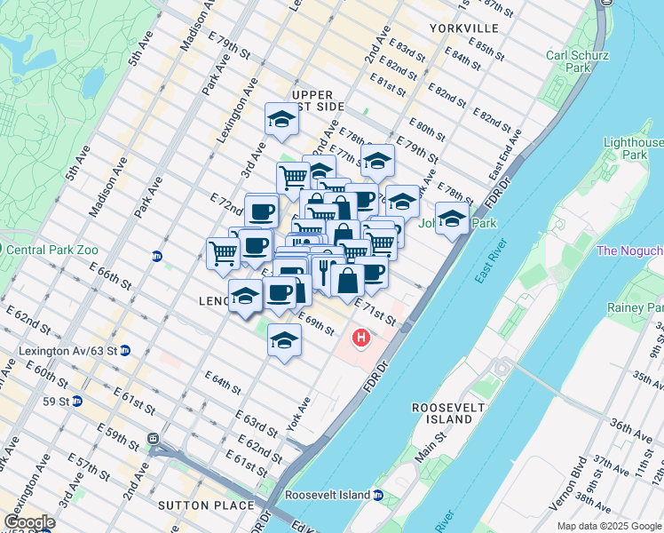 map of restaurants, bars, coffee shops, grocery stores, and more near in New York
