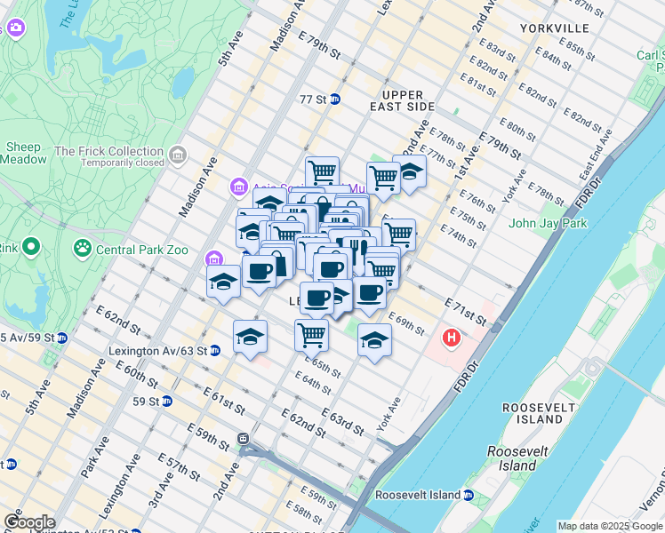 map of restaurants, bars, coffee shops, grocery stores, and more near in New York
