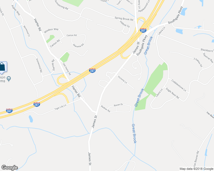 map of restaurants, bars, coffee shops, grocery stores, and more near 287 James Street in Morristown