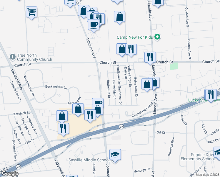 map of restaurants, bars, coffee shops, grocery stores, and more near 46 Periwinkle Drive in Bohemia