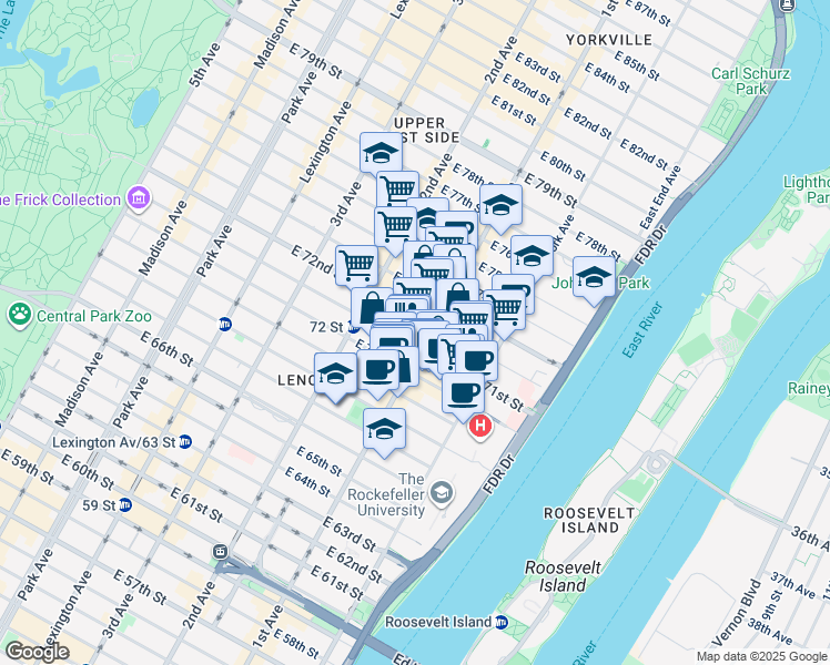 map of restaurants, bars, coffee shops, grocery stores, and more near in New York