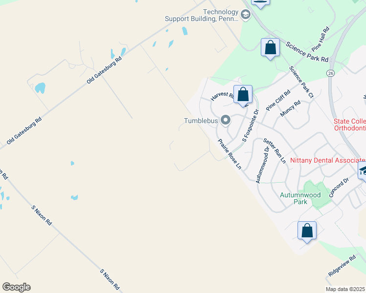 map of restaurants, bars, coffee shops, grocery stores, and more near 576 South Foxpointe Drive in State College