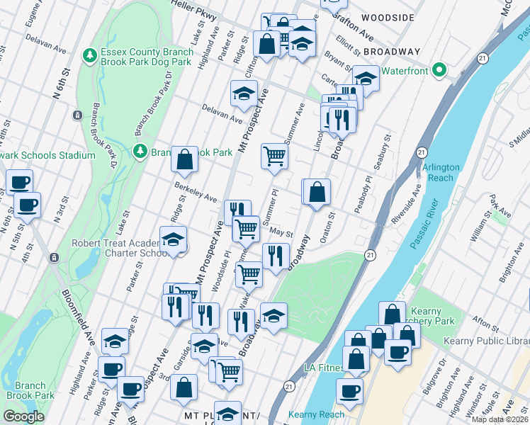 map of restaurants, bars, coffee shops, grocery stores, and more near 429 Summer Avenue in Newark