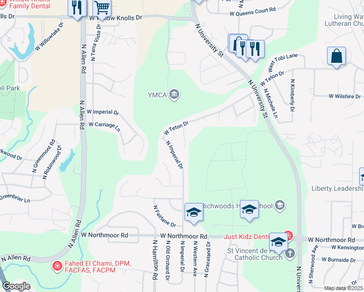 map of restaurants, bars, coffee shops, grocery stores, and more near 6607 North Toronado Court in Peoria