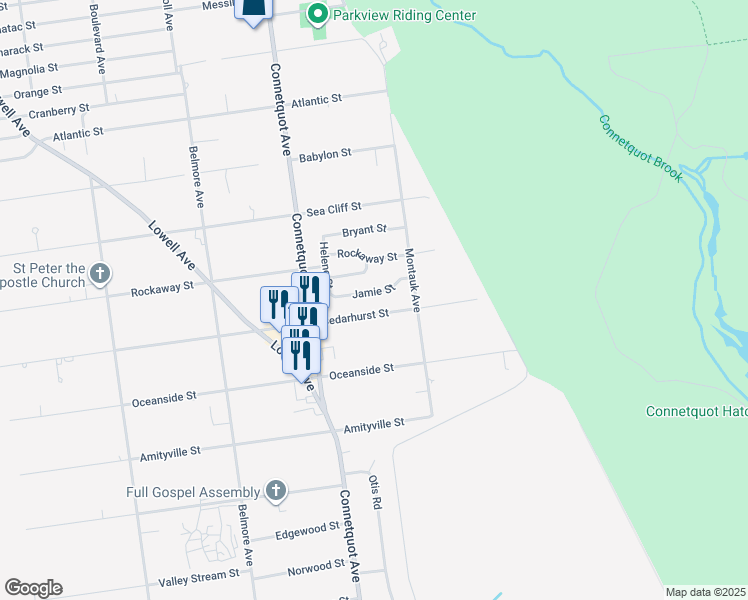 map of restaurants, bars, coffee shops, grocery stores, and more near 350 Cedarhurst Street in Islip Terrace