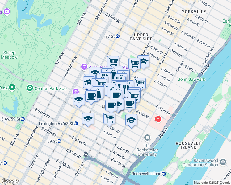 map of restaurants, bars, coffee shops, grocery stores, and more near in New York