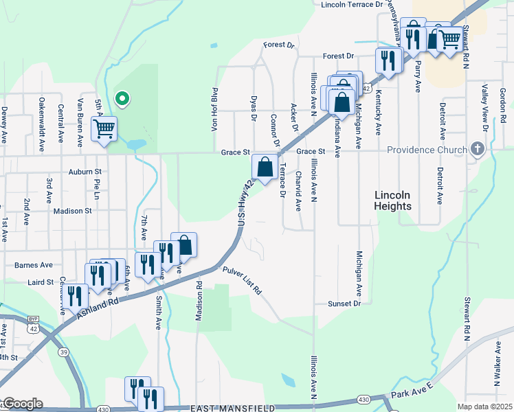 map of restaurants, bars, coffee shops, grocery stores, and more near 626 Wagon Wheel Trail East in Mansfield