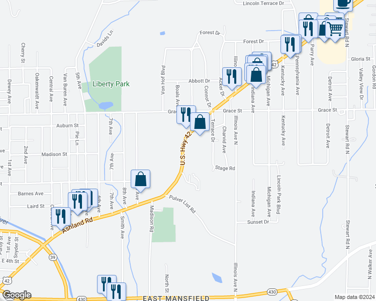 map of restaurants, bars, coffee shops, grocery stores, and more near 626 Wagon Wheel Trail East in Mansfield
