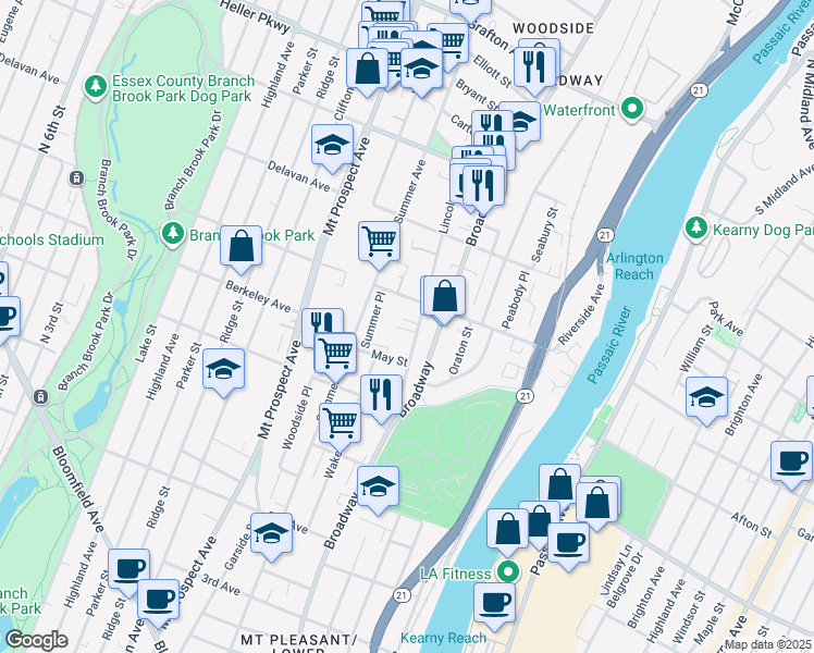 map of restaurants, bars, coffee shops, grocery stores, and more near 96 Lincoln Avenue in Newark