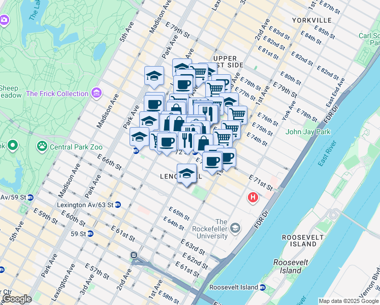 map of restaurants, bars, coffee shops, grocery stores, and more near in New York