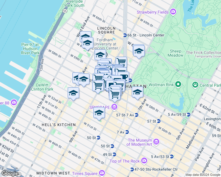 map of restaurants, bars, coffee shops, grocery stores, and more near in New York