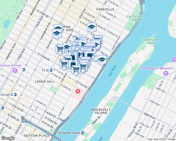 map of restaurants, bars, coffee shops, grocery stores, and more near in New York