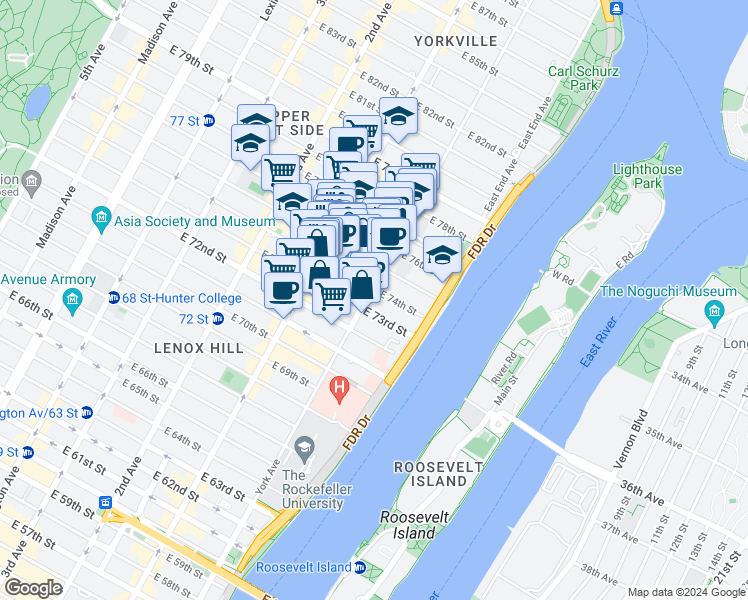 map of restaurants, bars, coffee shops, grocery stores, and more near in New York