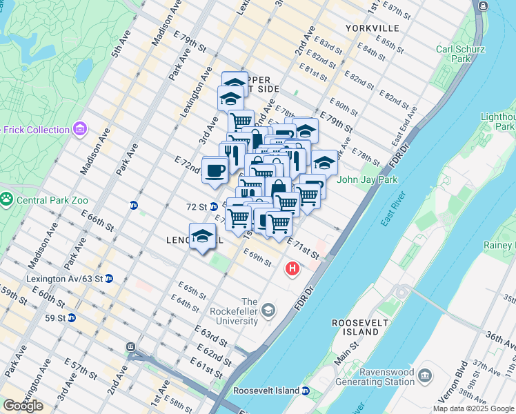 map of restaurants, bars, coffee shops, grocery stores, and more near in New York