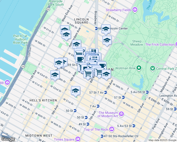 map of restaurants, bars, coffee shops, grocery stores, and more near in New York