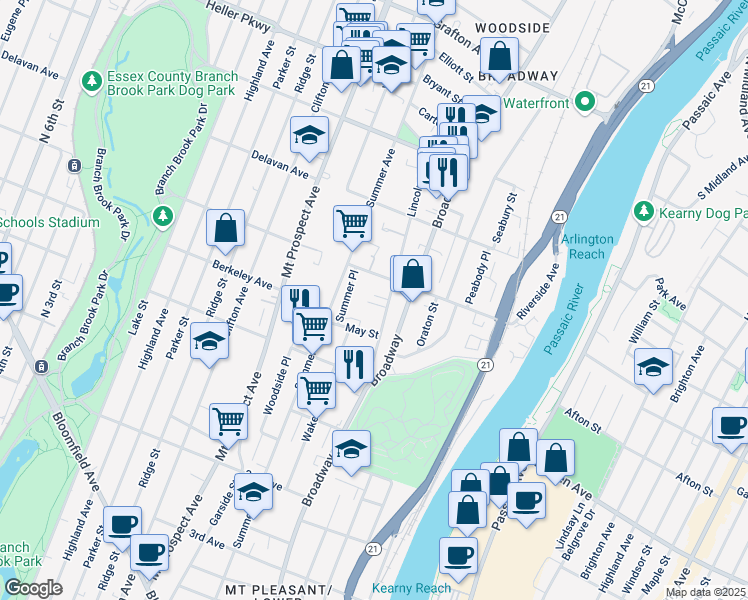map of restaurants, bars, coffee shops, grocery stores, and more near in Newark