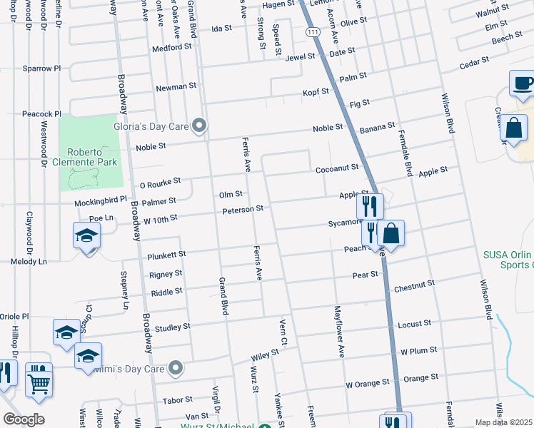 map of restaurants, bars, coffee shops, grocery stores, and more near 562 Freeman Avenue in Brentwood