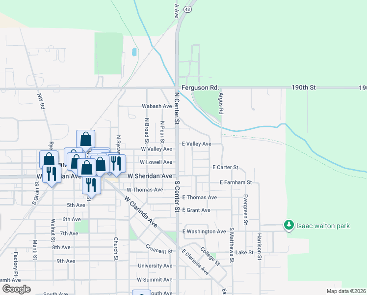 map of restaurants, bars, coffee shops, grocery stores, and more near 101-151 E Valley Ave in Shenandoah