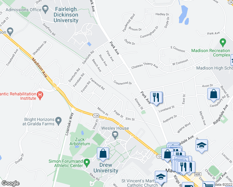 map of restaurants, bars, coffee shops, grocery stores, and more near 28 Crestwood Drive in Madison