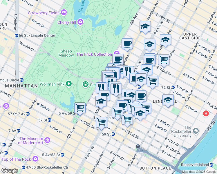 map of restaurants, bars, coffee shops, grocery stores, and more near 786 Madison Avenue in New York
