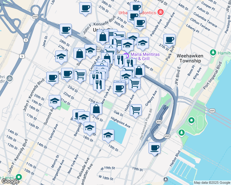 map of restaurants, bars, coffee shops, grocery stores, and more near 311 27th Street in Union City