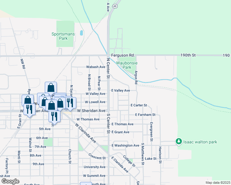 map of restaurants, bars, coffee shops, grocery stores, and more near 101-151 E Valley Ave in Shenandoah