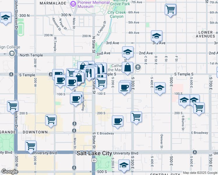 map of restaurants, bars, coffee shops, grocery stores, and more near in Salt Lake City