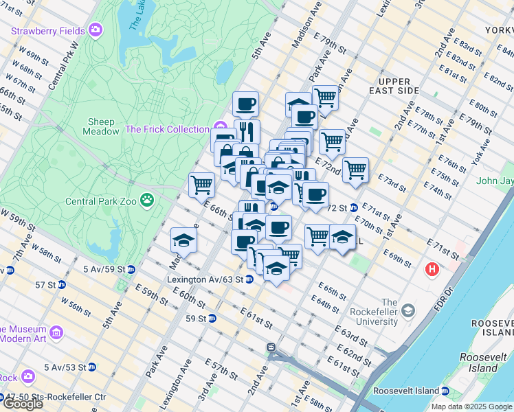 map of restaurants, bars, coffee shops, grocery stores, and more near in New York