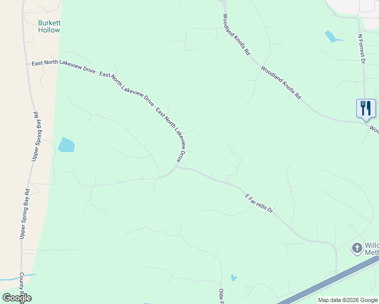 map of restaurants, bars, coffee shops, grocery stores, and more near East Acorn Drive in Woodford County
