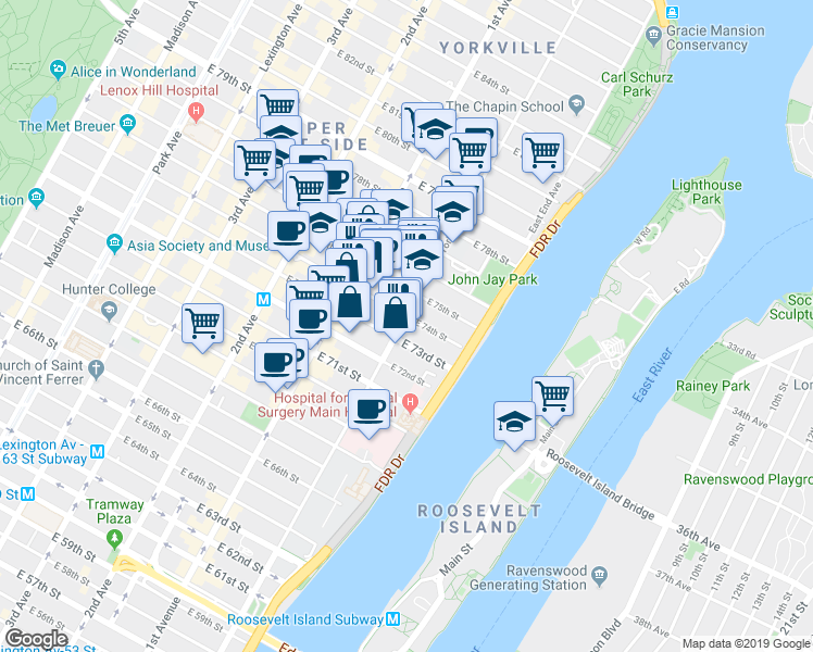map of restaurants, bars, coffee shops, grocery stores, and more near in New York