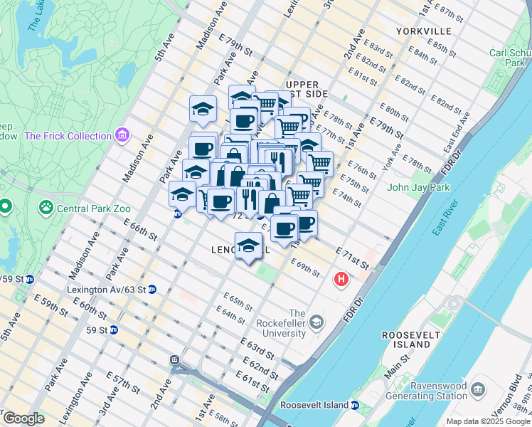 map of restaurants, bars, coffee shops, grocery stores, and more near in New York