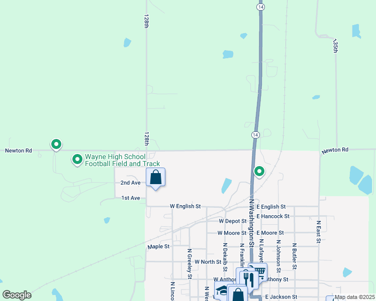 map of restaurants, bars, coffee shops, grocery stores, and more near 2219 Newton Road in Corydon