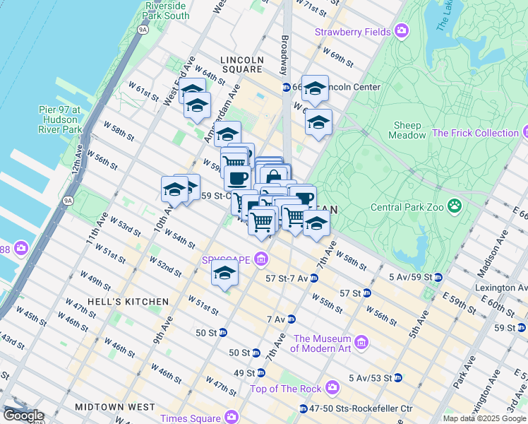 map of restaurants, bars, coffee shops, grocery stores, and more near in New York