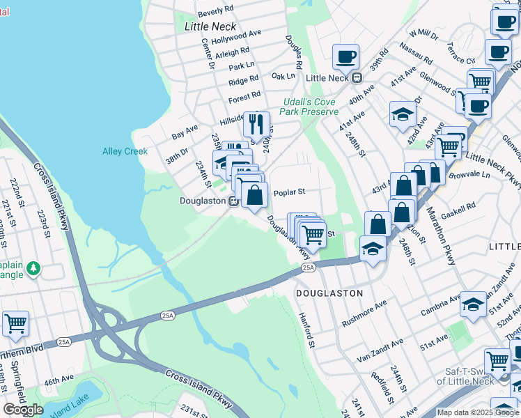map of restaurants, bars, coffee shops, grocery stores, and more near 4060 Douglaston Parkway in Queens