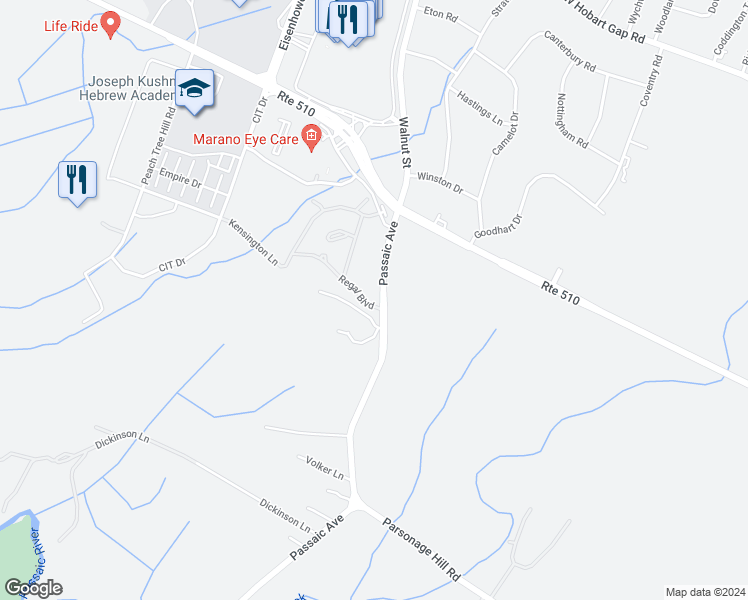 map of restaurants, bars, coffee shops, grocery stores, and more near 56 Passaic Avenue in Livingston