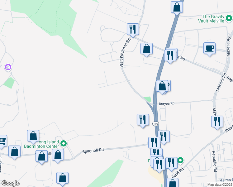 map of restaurants, bars, coffee shops, grocery stores, and more near 165 Morley Circle in Melville