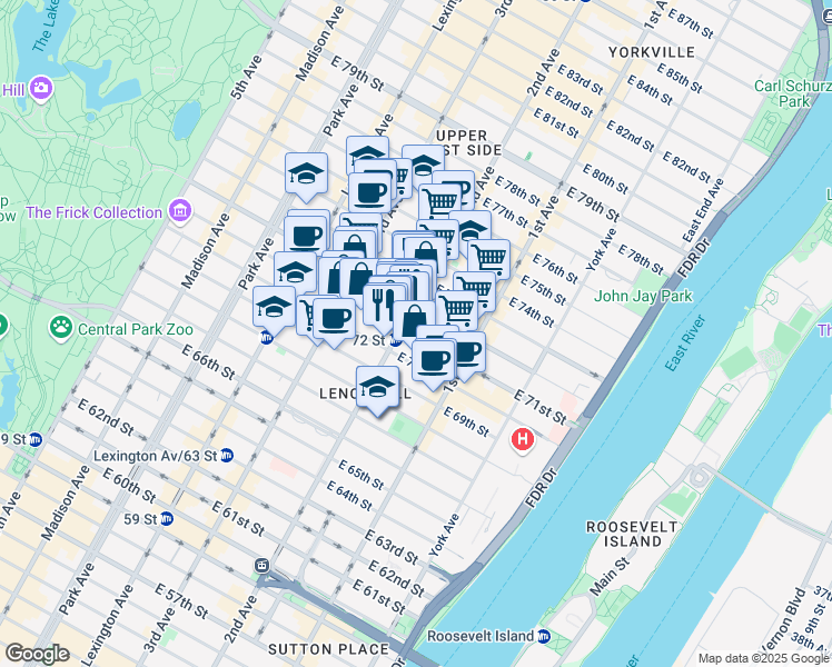 map of restaurants, bars, coffee shops, grocery stores, and more near in New York
