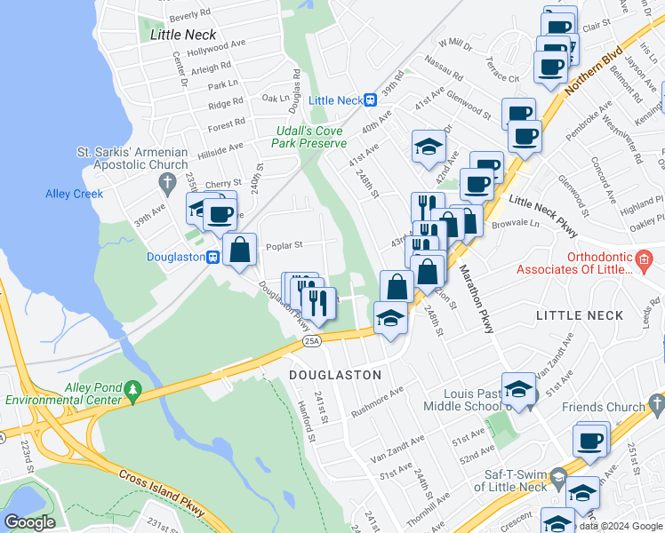 map of restaurants, bars, coffee shops, grocery stores, and more near 42-29 Orient Avenue in Queens