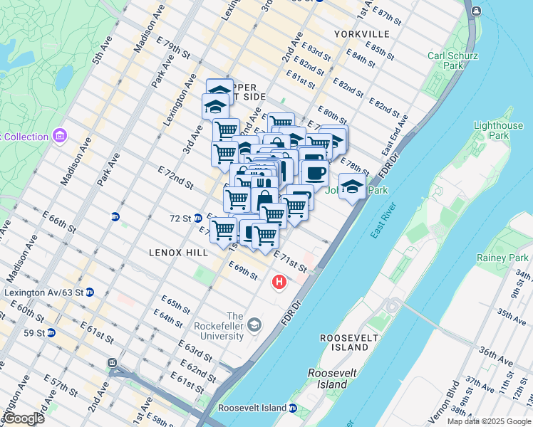 map of restaurants, bars, coffee shops, grocery stores, and more near 408 East 73rd Street in New York