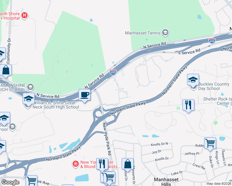 map of restaurants, bars, coffee shops, grocery stores, and more near 6000 Royal Court in North Hills