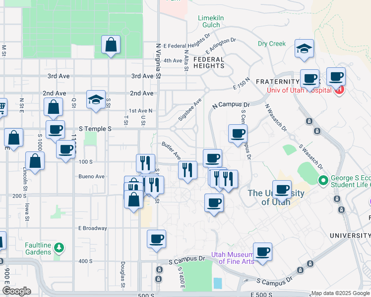 map of restaurants, bars, coffee shops, grocery stores, and more near 1430 Federal Way in Salt Lake City