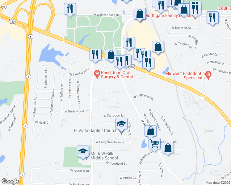 map of restaurants, bars, coffee shops, grocery stores, and more near 4014 West Hollow Creek Drive in Peoria