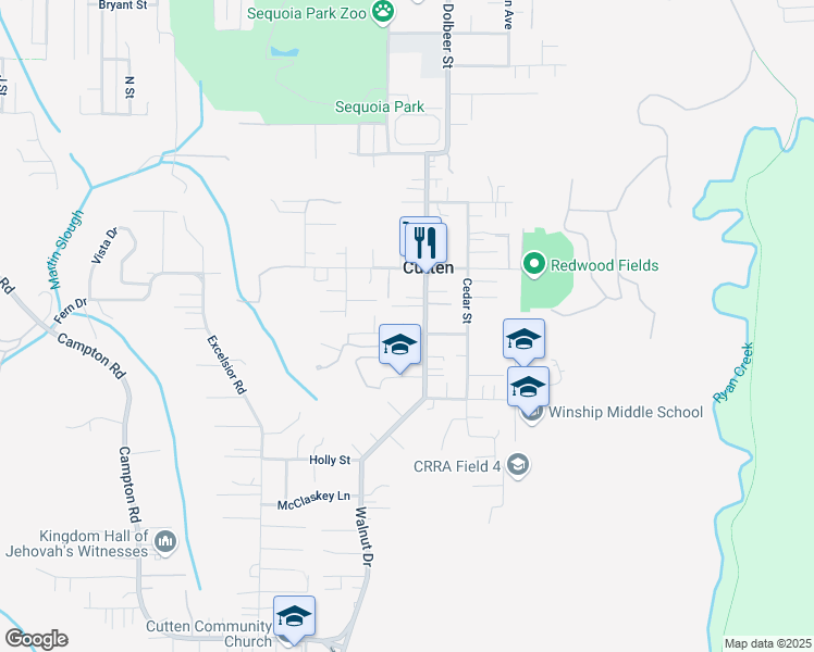 map of restaurants, bars, coffee shops, grocery stores, and more near 4060 Walnut Drive in Eureka