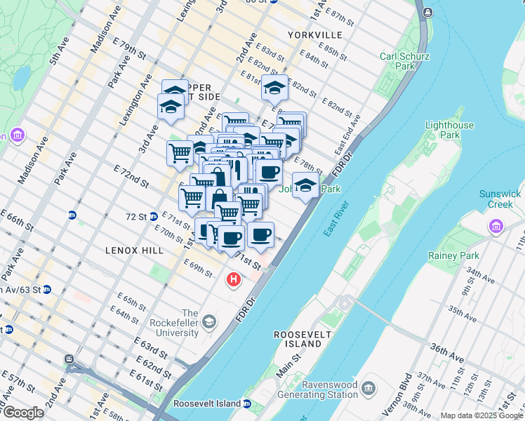 map of restaurants, bars, coffee shops, grocery stores, and more near in New York