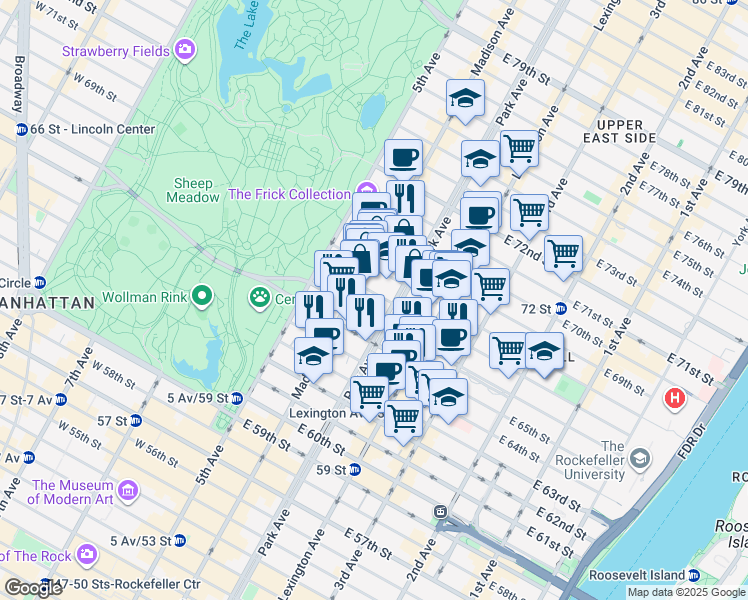 map of restaurants, bars, coffee shops, grocery stores, and more near in New York