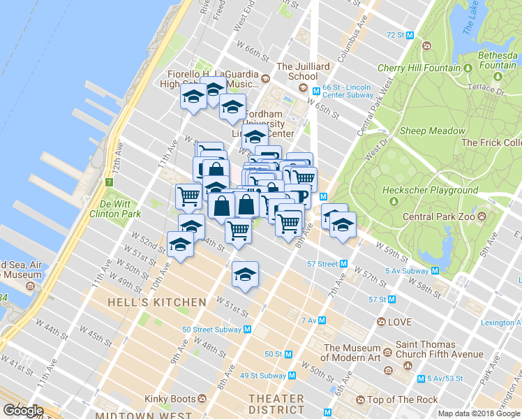 map of restaurants, bars, coffee shops, grocery stores, and more near 871 9th Avenue in New York