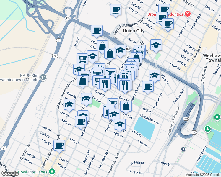 map of restaurants, bars, coffee shops, grocery stores, and more near 608 24th Street in Union City