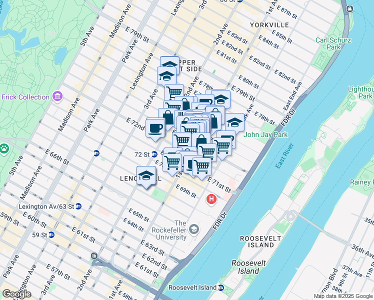 map of restaurants, bars, coffee shops, grocery stores, and more near in New York
