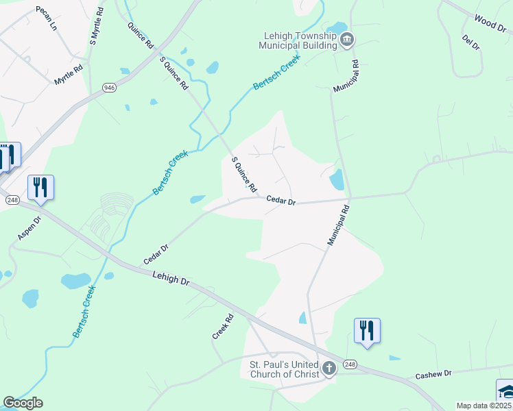 map of restaurants, bars, coffee shops, grocery stores, and more near 4411 Cedar Drive in Walnutport