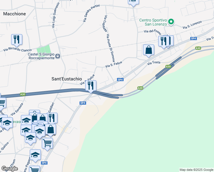 map of restaurants, bars, coffee shops, grocery stores, and more near 124 Corso Francesco Caracciolo in Piazza del Galdo-sant'angelo